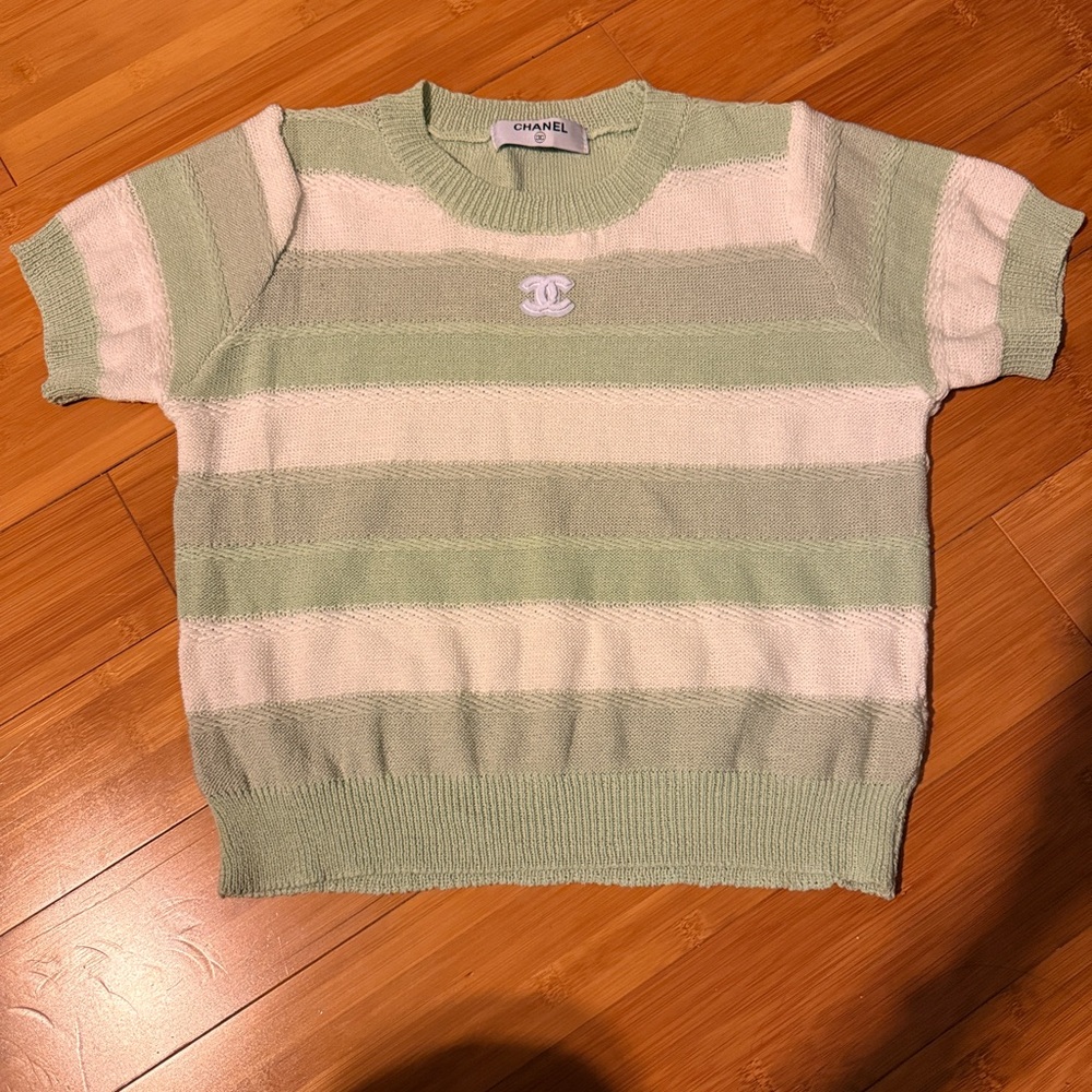 Chanel women Mint and White Striped Tee